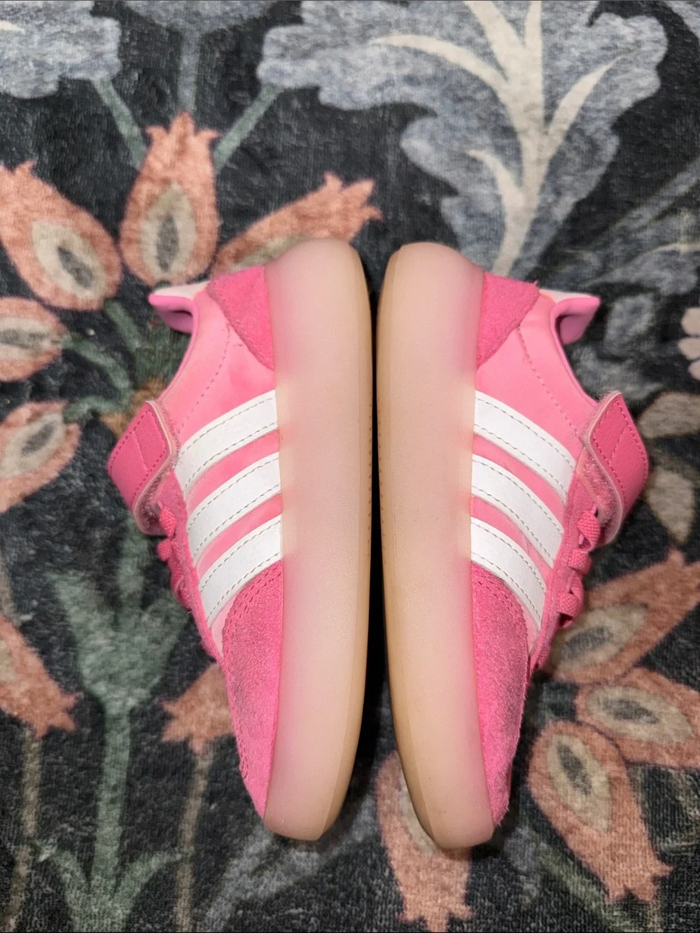 adidas Kids Pink and White Sneakers with Hook-and-Loop Strap